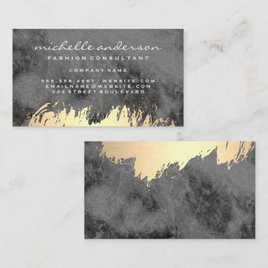 金ゴールドフェイクブラシと大理石の石 名刺 (正面/裏面)