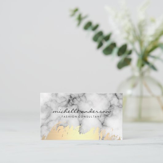 金ゴールドフェイクブラシと大理石の石 名刺 (スタンド正面)