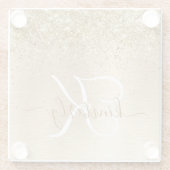 金ゴールドフェイクブラシ仕上げ金属グリッタープリントモノグラム ガラスコースター (裏面)