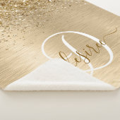 金ゴールドフェイクブラシ仕上げ金属グリッタープリントモノグラム シェルパブランケット (3/4)