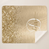 金ゴールドフェイクブラシ仕上げ金属グリッタープリントモノグラム シェルパブランケット (正面(横))