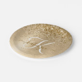 金ゴールドフェイクブラシ仕上げ金属グリッタープリントモノグラム ペーパープレート (アングル)