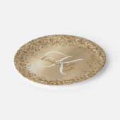 金ゴールドフェイクブラシ仕上げ金属グリッタープリントモノグラム ペーパープレート (アングル)
