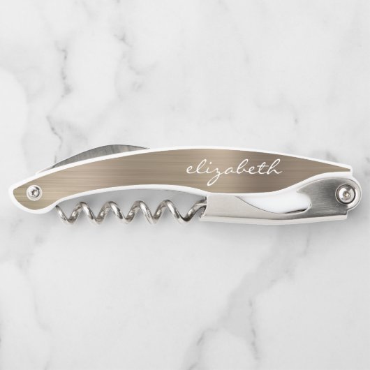 金ゴールドフェイクブラシ付きメタルパーソナライズされたスクリプト ソムリエナイフ (裏面)