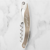 金ゴールドフェイクブラシ付きメタルパーソナライズされたスクリプト ソムリエナイフ (正面)
