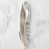 金ゴールドフェイクブラシ付きメタルパーソナライズされたスクリプト ソムリエナイフ (裏面)