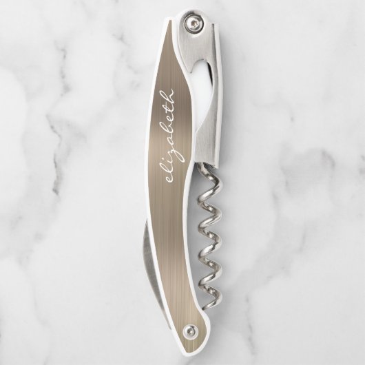 金ゴールドフェイクブラシ付きメタルパーソナライズされたスクリプト ソムリエナイフ (裏面)