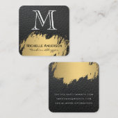 金ゴールドフェイクブラシ付きモノグラムレザー スクエア名刺 (正面/裏面)