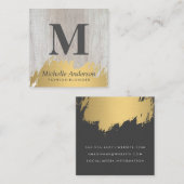 金ゴールドフェイクブラシ付きモノグラム |木目 スクエア名刺 (正面/裏面)