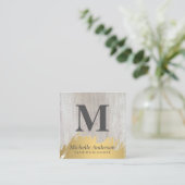 金ゴールドフェイクブラシ付きモノグラム |木目 スクエア名刺 (スタンド正面)