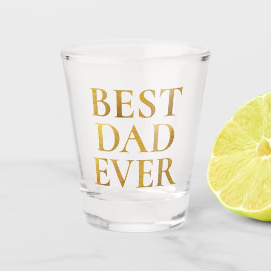 金ゴールドフェイクブラシ付き金属箔最高のパパ ショットグラス (正面)