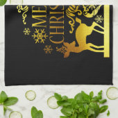 金ゴールドフェイクブラックのメリークリスマスキッチンハンドタオル キッチンタオル (折り畳み)