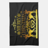 金ゴールドフェイクブラックのメリークリスマスキッチンハンドタオル キッチンタオル (縦)