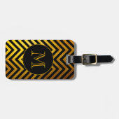 金ゴールドフェイクブラックシェブロン模様モノグラカスタムム ラゲッジタグ (正面横)