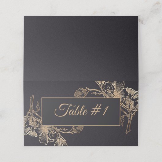 金ゴールドフェイクブラック金属フローラ結婚デザイン プレイスカード (外部開封)