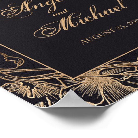 金ゴールドフェイクブラック金属フローラ結婚デザイン ポスター (角)