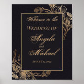 金ゴールドフェイクブラック金属フローラ結婚デザイン ポスター (正面)