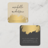 金ゴールドフェイクブラッシュベージュグレー スクエア名刺 (正面/裏面)