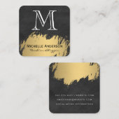金ゴールドフェイクブラッシュモノグラムラッシュブラック スクエア名刺 (正面/裏面)