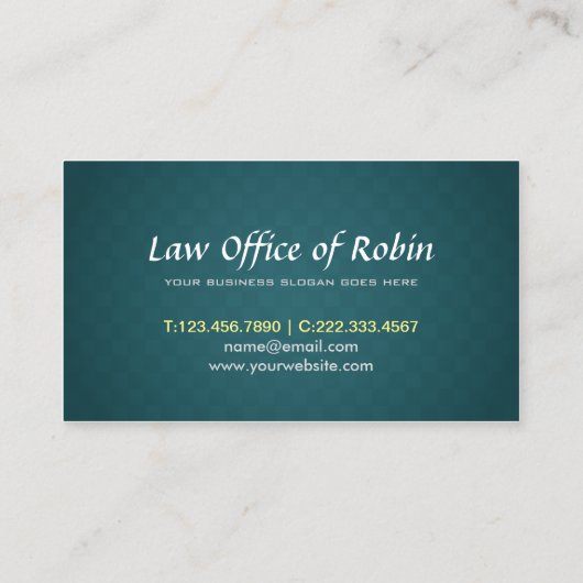 金ゴールドフェイクプラメージダークグリーンロームバス弁護士 名刺 (裏面)