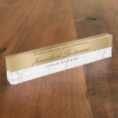 金ゴールドフェイクホワイトグレー大理石スクリプエレガントト デスクネームプレート (側面)