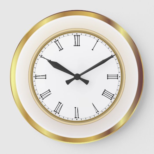 金ゴールドフェイクホワイトトリムのローマ数字 ラージ壁時計 (正面)