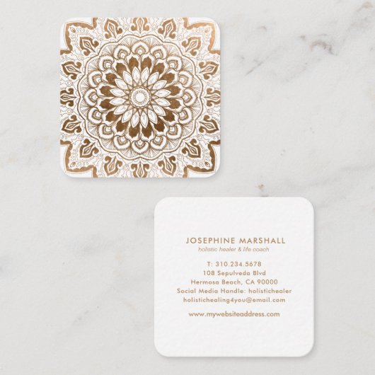 金ゴールドフェイクマンダラメダリオンヨガヒーリング スクエア名刺 (正面/裏面)