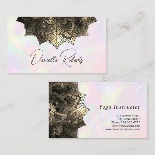 金ゴールドフェイクマンダラヨガインストラクターホログラフィック 名刺 (正面/裏面)