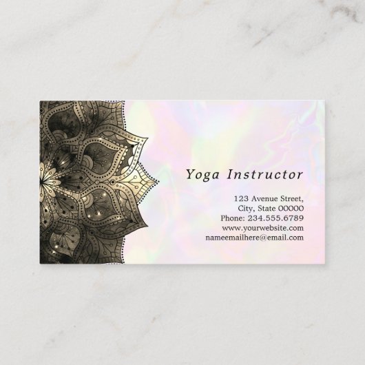 金ゴールドフェイクマンダラヨガインストラクターホログラフィック 名刺 (裏面)