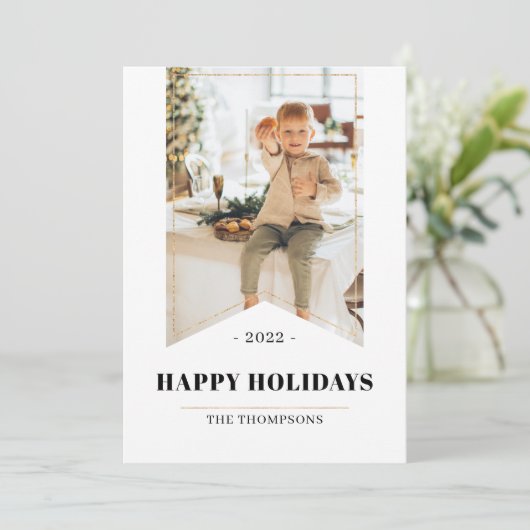 金ゴールドフェイクミニマリストHappy Holidays写真2022 シーズンカード (スタンド正面)
