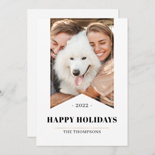 金ゴールドフェイクミニマリストHappy Holidays写真2022 Dog シーズンカード (正面/裏面)