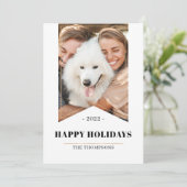金ゴールドフェイクミニマリストHappy Holidays写真2022 Dog シーズンカード (スタンド正面)