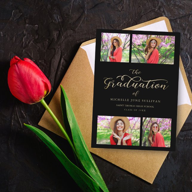 金ゴールドフェイクミニマルなコラージュ卒業4枚の写真 (クリエイターアップロード済み)