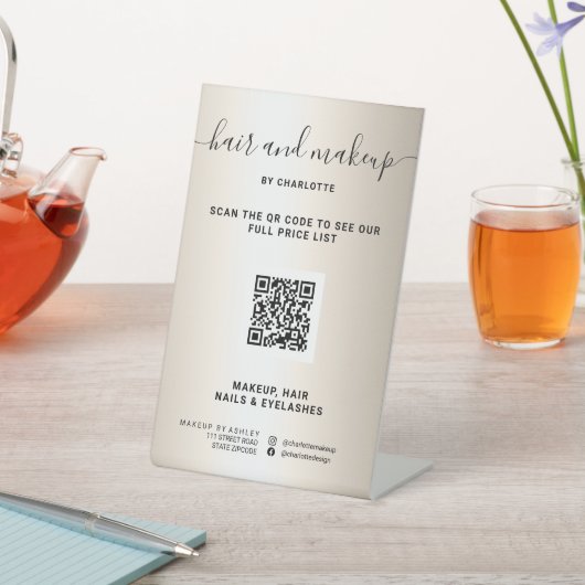 金ゴールドフェイクメタリックメイクアップデジタルQR価格 台座サイン (インサイチュ)