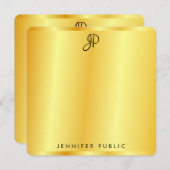 金ゴールドフェイクメタリックルック手書きモノグラム ノートカード (正面/裏面)