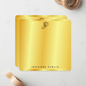 金ゴールドフェイクメタリックルック手書きモノグラム ノートカード (正面/裏面インサイチュ)