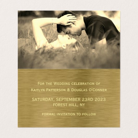 金ゴールドフェイクメタルのテクスチャ写真の日付カードの変更 名刺 (内部フラット)