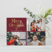 金ゴールドフェイクメリークリスマスファミリーフォトコラージュ シーズンカード (スタンド正面)