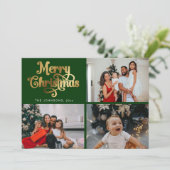 金ゴールドフェイクメリークリスマスファミリーフォトコラージュ シーズンカード (スタンド正面)