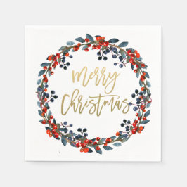 金ゴールドフェイクメリークリスマスベリーズホリデーパーティー スタンダードカクテルナプキン