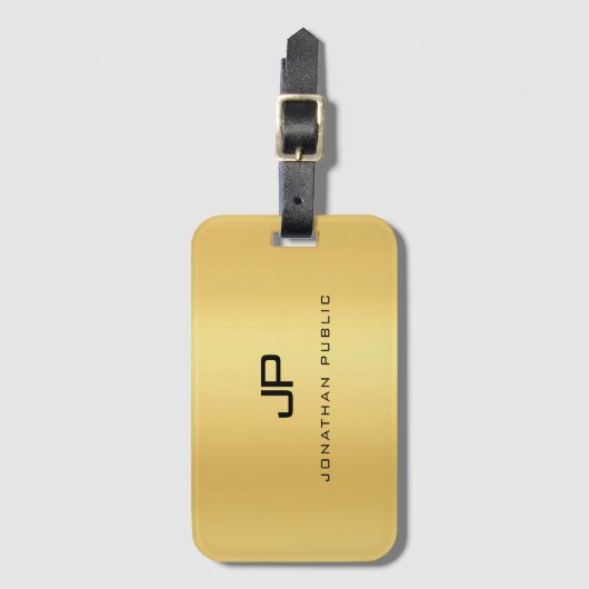 金ゴールドフェイクモノグモダンラムテンプレートグラマー ラゲッジタグ (正面縦)