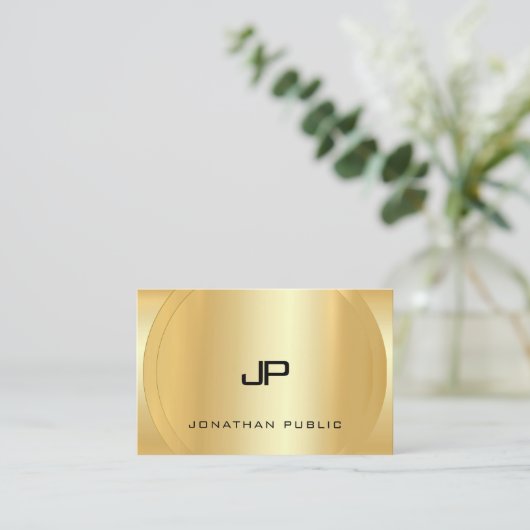 金ゴールドフェイクモノグラムグラマラスモダンラグジュアリー 名刺 (スタンド正面)