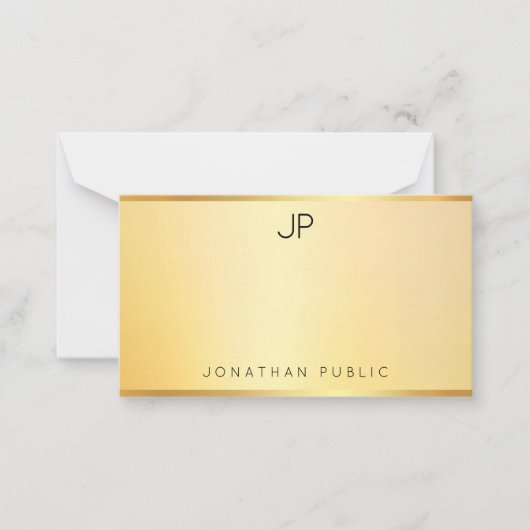 金ゴールドフェイクモノグラムテンプレートミニマモダンリスト ノートカード (正面)