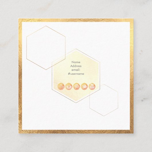 金ゴールドフェイクモノグラム、ハニカム|DIYカラー スクエア名刺 (裏面)