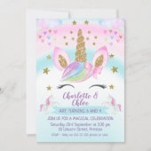 金ゴールドフェイクユニコーンレインボージョイント誕生日 招待状 (正面)