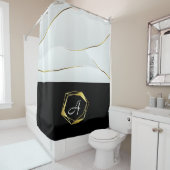 金ゴールドフェイクラグジュアリーブラックアンドホワイト シャワーカーテン (インサイチュ)