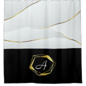 金ゴールドフェイクラグジュアリーブラックアンドホワイト シャワーカーテン (正面)