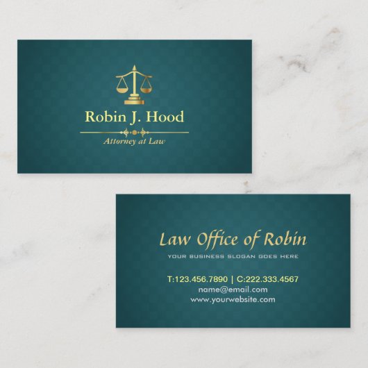 金ゴールドフェイクリブラダークグリーンロームバス弁護士 名刺 (正面/裏面)