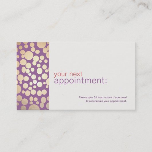 金ゴールドフェイクリーフサークル紫アポイントメントカード1 予約カード (正面)
