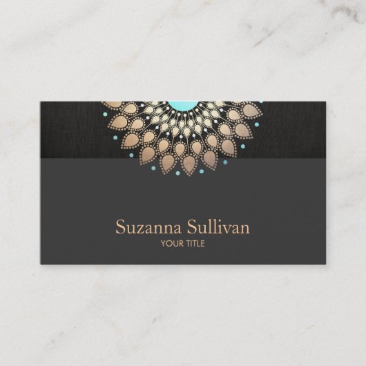 金ゴールドフェイクリーフモチーフブラックリネンプロフェッショナル 名刺 (正面)